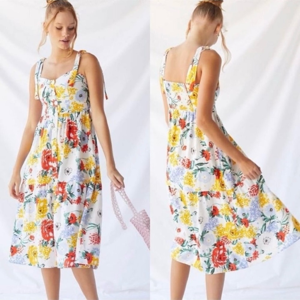 Urban Outfitters UO Positano Tie-Shoulder Midi Dress Floral Size XS